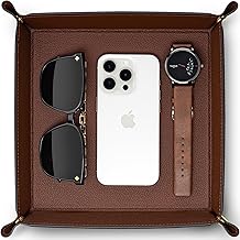 Vlando Square Leather Tray, Trinket Holder, Accessories, Remote Control, Key, Watch, Ring, Storage Box, Entrance Table Storage, Brown