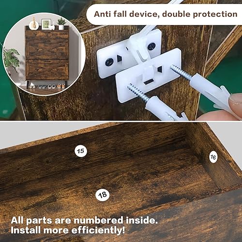 Miniatura 9 de EasyCom Armario de almacenamiento de zapatos, 2 cajones abatibles y cajón superior para entrada, organizador de zapatos independiente con patas de