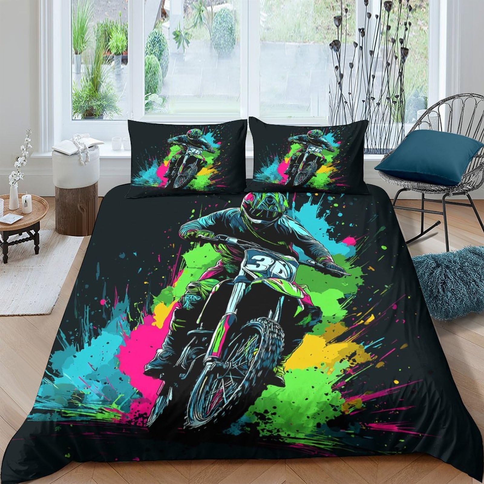 Ctjqhvkz Style-7 3D Printed Motocross Rider Fitted Sheet Microfiber Vibrant Splash Mattress Cover For Bedroom Dorm Decorative Protection Single（135X200cm）