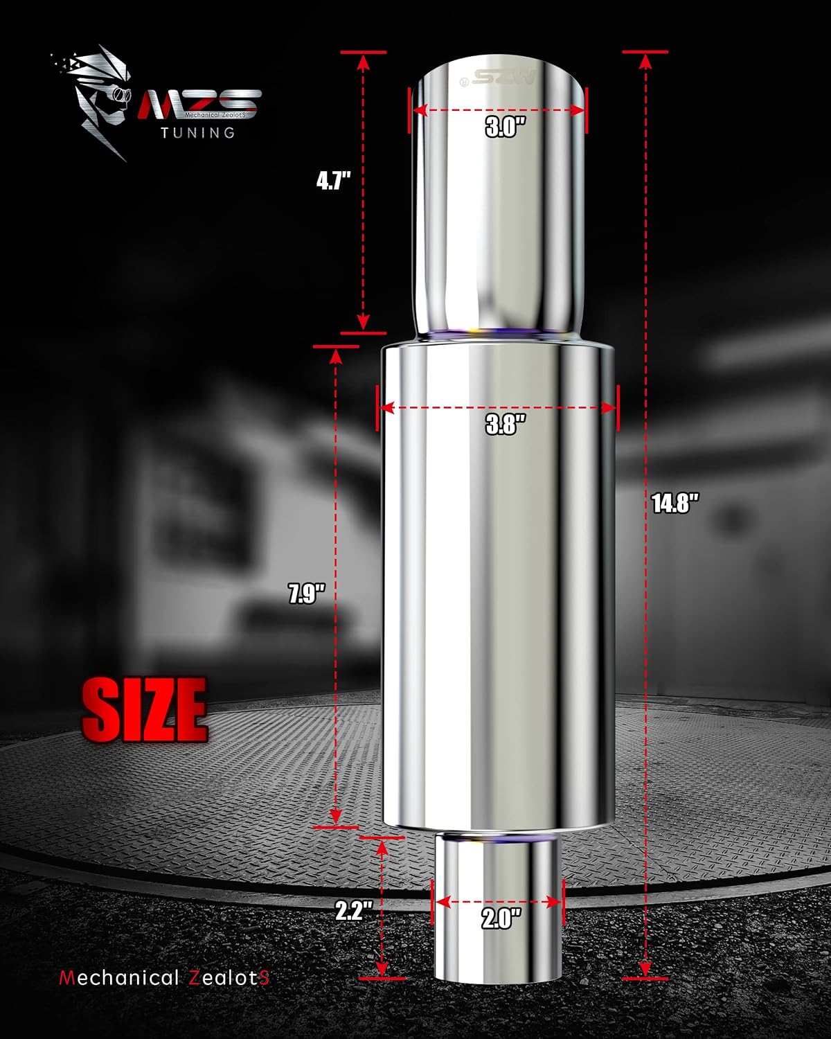 MZS Exhaust Muffler +MZS 4x110 Wheel Spacers, ATV UTV 2" Thick Hub Bore 74mm with M10×1.25 Studs Compatible with Rancher Grizzly Fourtrax Foreman King Quad Rhino