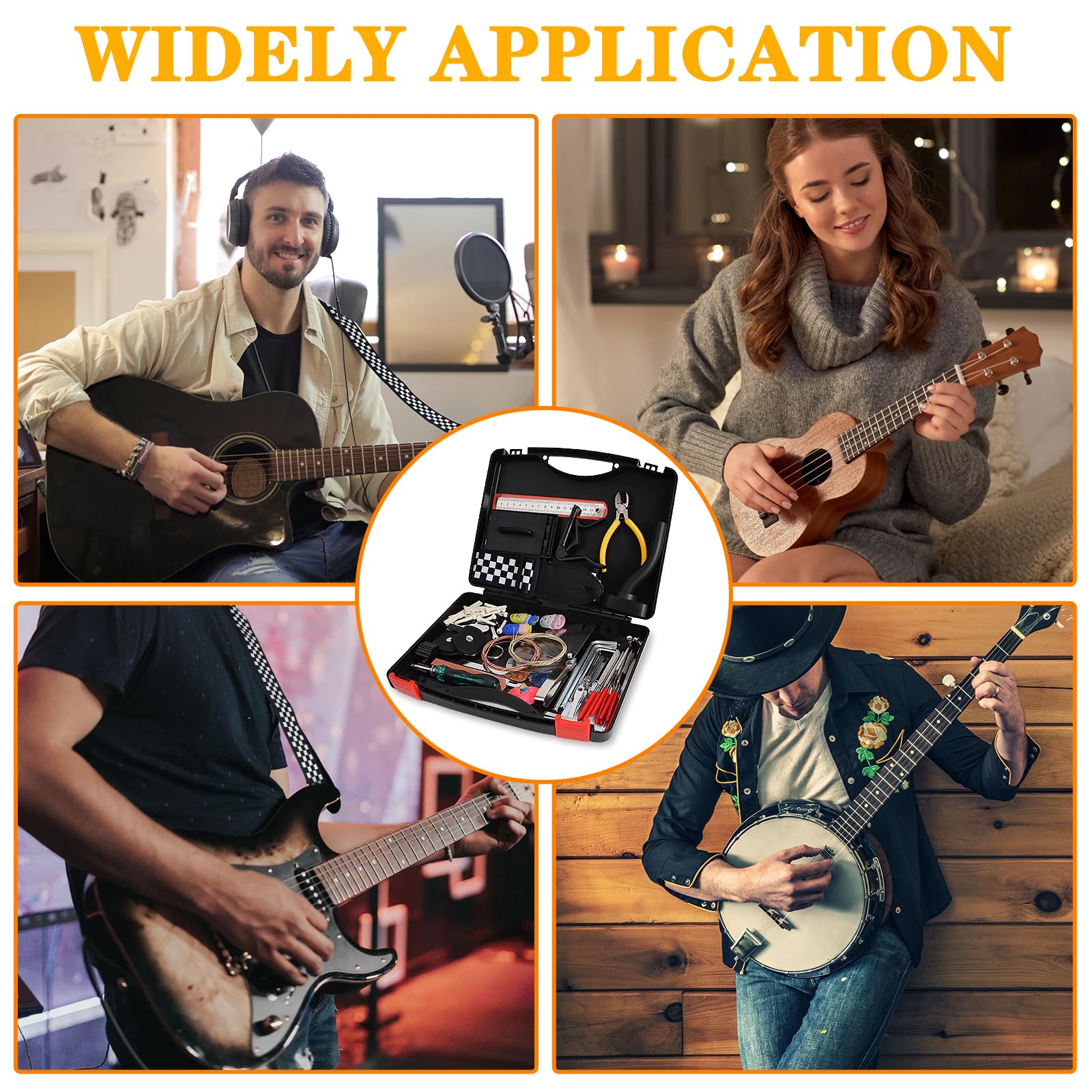 146-teiliges Gitarren-Werkzeugset, professionelles Gitarren-Reparaturset, Gitarrenwartungsset mit Gitarrenwerkzeug-Zubehör und Tragetasche, Gitarren-Setup-Kit für E-Gitarre, Akustikgitarre, Ukulele