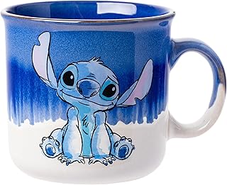 Silver Buffalo Disney Lilo and Stitch Ohana Means Family Reactive Glaze Ceramic Camper Mug,