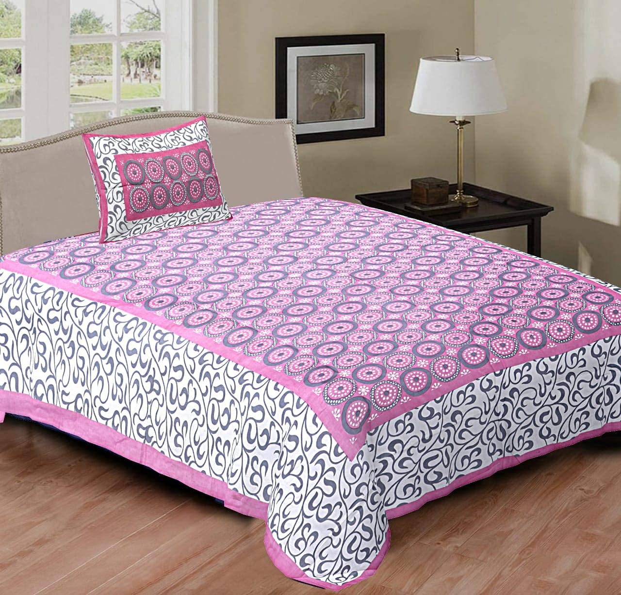 KK FAB & FASHION100% Cotton 144TC Single Bedsheet(Size-60 X 90) with 1 Pillow Cover(Size-18 X 28) (KKF-55)