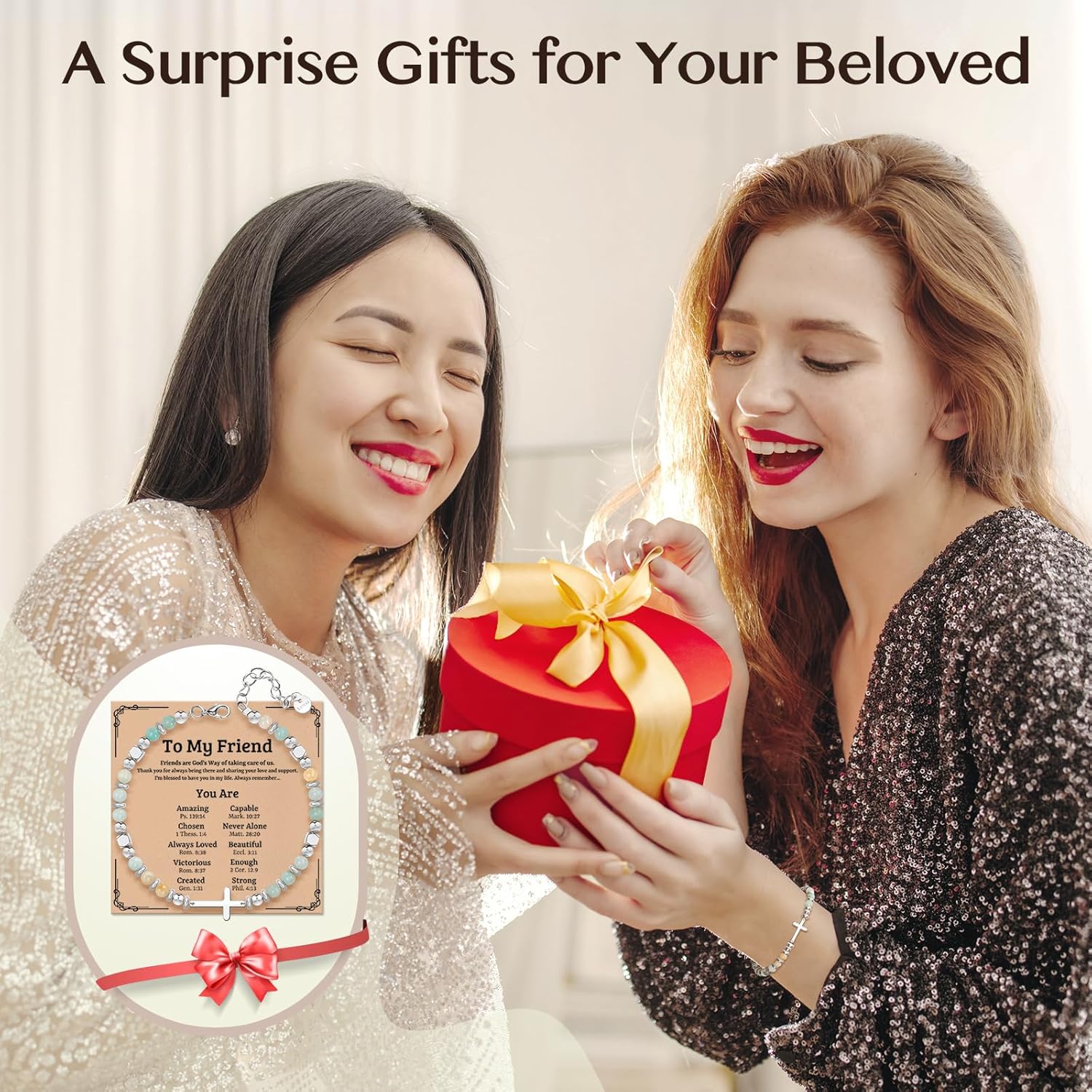 Christian Inspirational Bracelet Gifts for Women: Religious Cross Beads Bracelet Baptism Christmas Day Gifts for Godmother Mom Daughter Sister Friend - Image 6