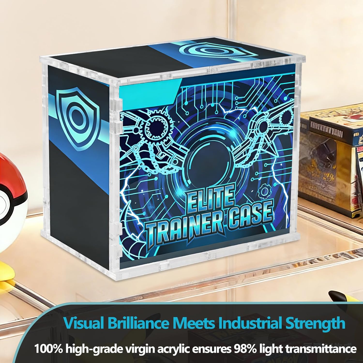 DEDC 4 Pack Acrylic ETB Protector Case, Compatible with Elite Trainer Box, 6mm Thick Walls, Stackable UV Protection, Standard ETB Protector for Collectors