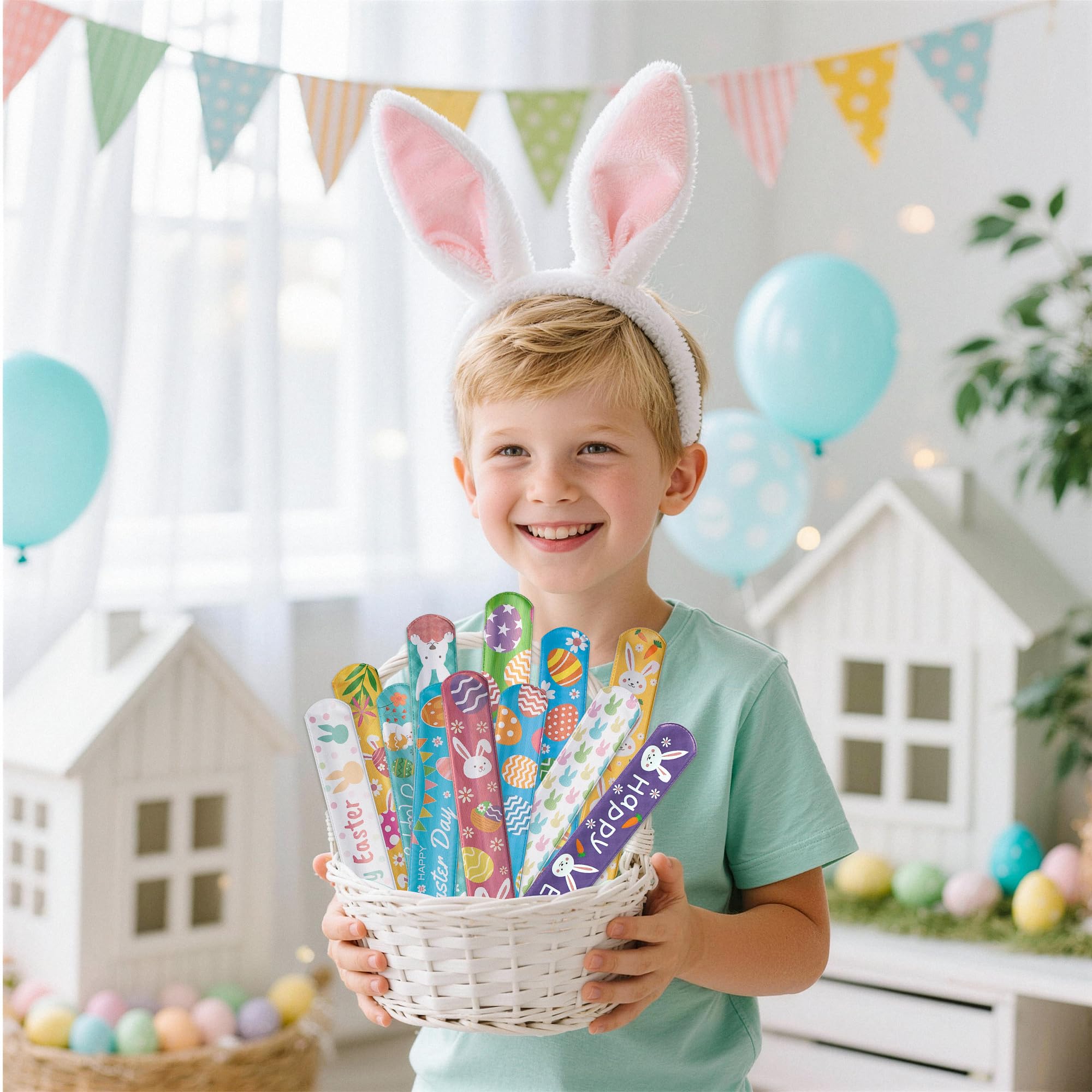 Childom 36 Pcs Easter Slap Bracelet,Easter Decorations Bracelet Decorations Gifts,Bunny Bracelets Present for Holiday Goodie Bag Stuffers,Bracelets Bulk for Birthday School Classroom Prizes Outdoor