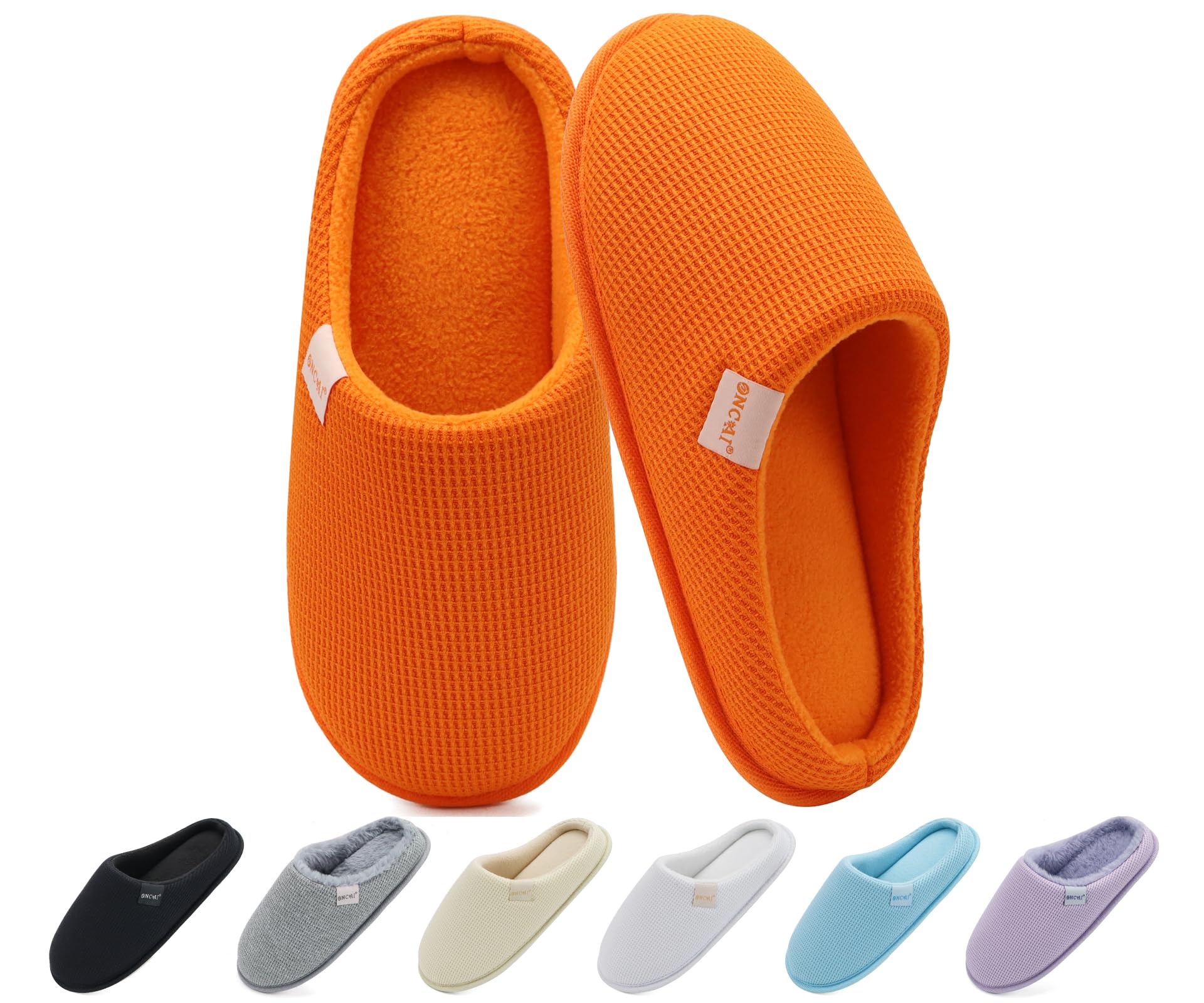 ONCAI Damen Hausschuhe mit Memory Foam Waffel Oberteil Winter Warme Pantoffeln Damen Bequem Leichte Rutschfeste Haus Indoor Slide Slippers Schuhe Größe EU 36-43