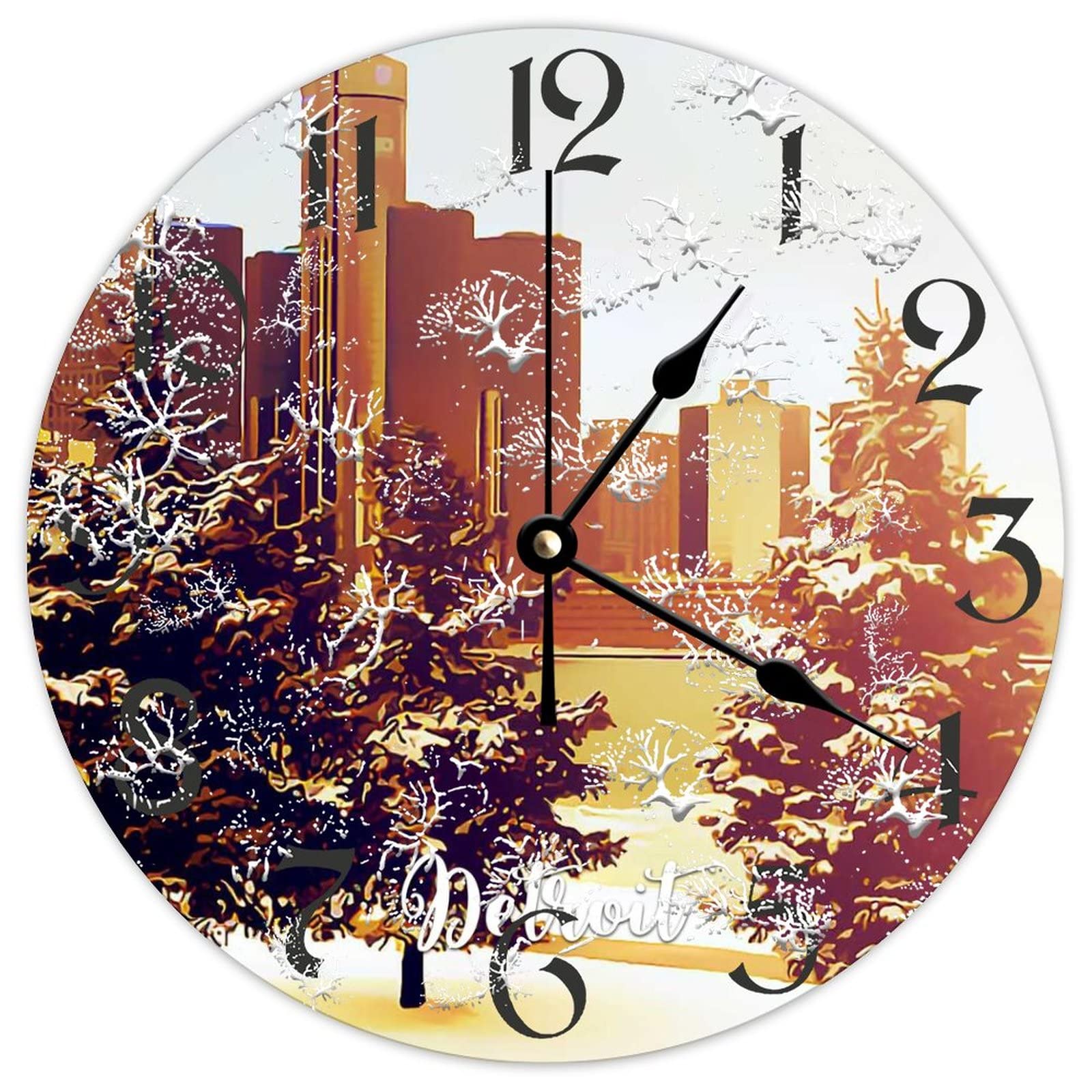 Horloge murale ronde en bois Detroit City de 38 cm style vintage