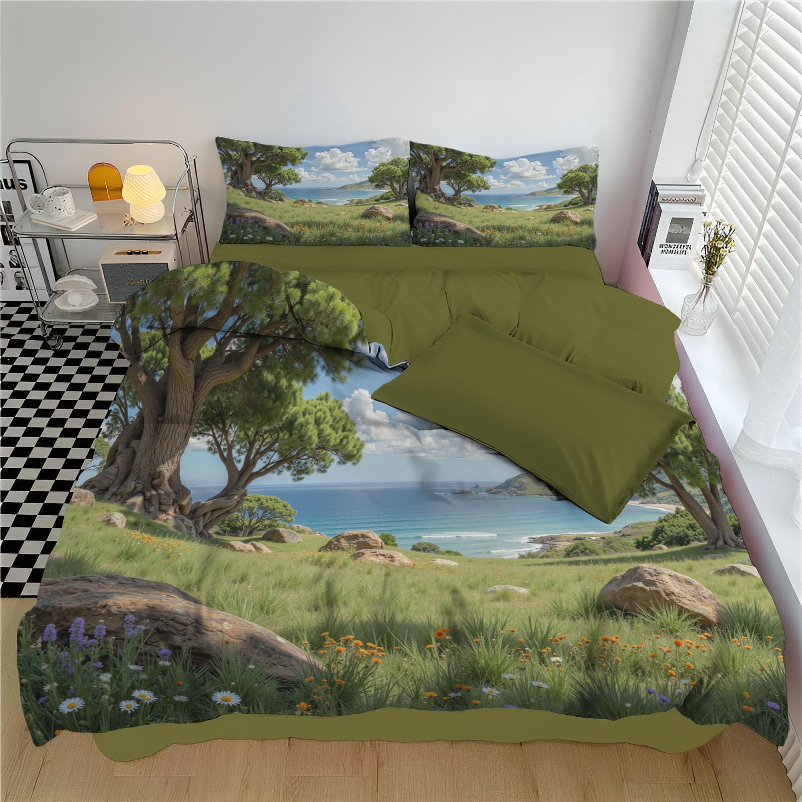 Reversible Duvet Cover Sets Goldfish Frozen Lake Surface King Bedding Abstract Art Comforter Cover Sets Ultra Soft Quilt Bed Covers Set with Pillow Cases, 104" x 90", Blue