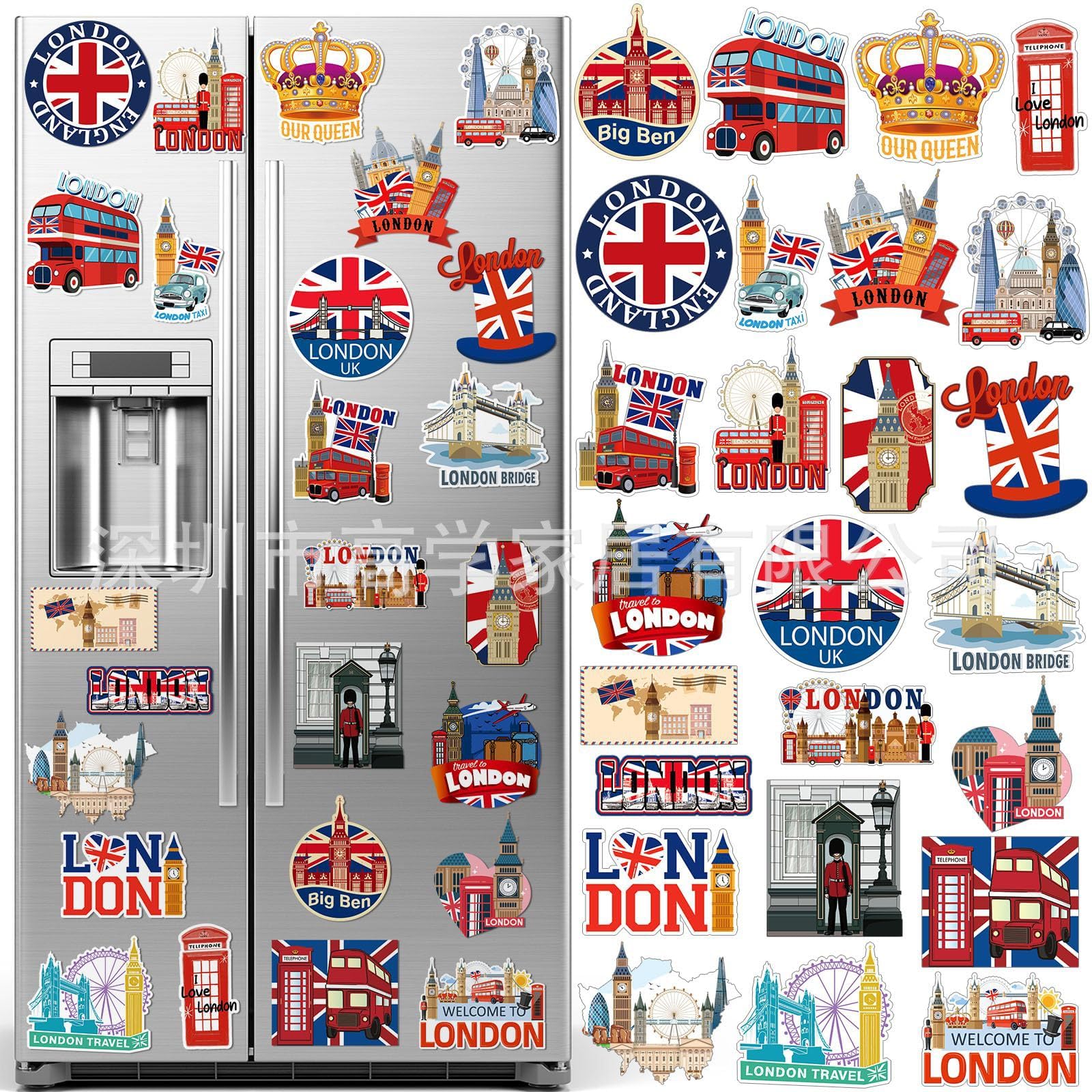 London Fridge Magnets, 25 Pcs Colorful PVC London Magnets for Fridge, UK Souvenirs Gifts for Fridge Locker Office Decor Travel Keepsakes