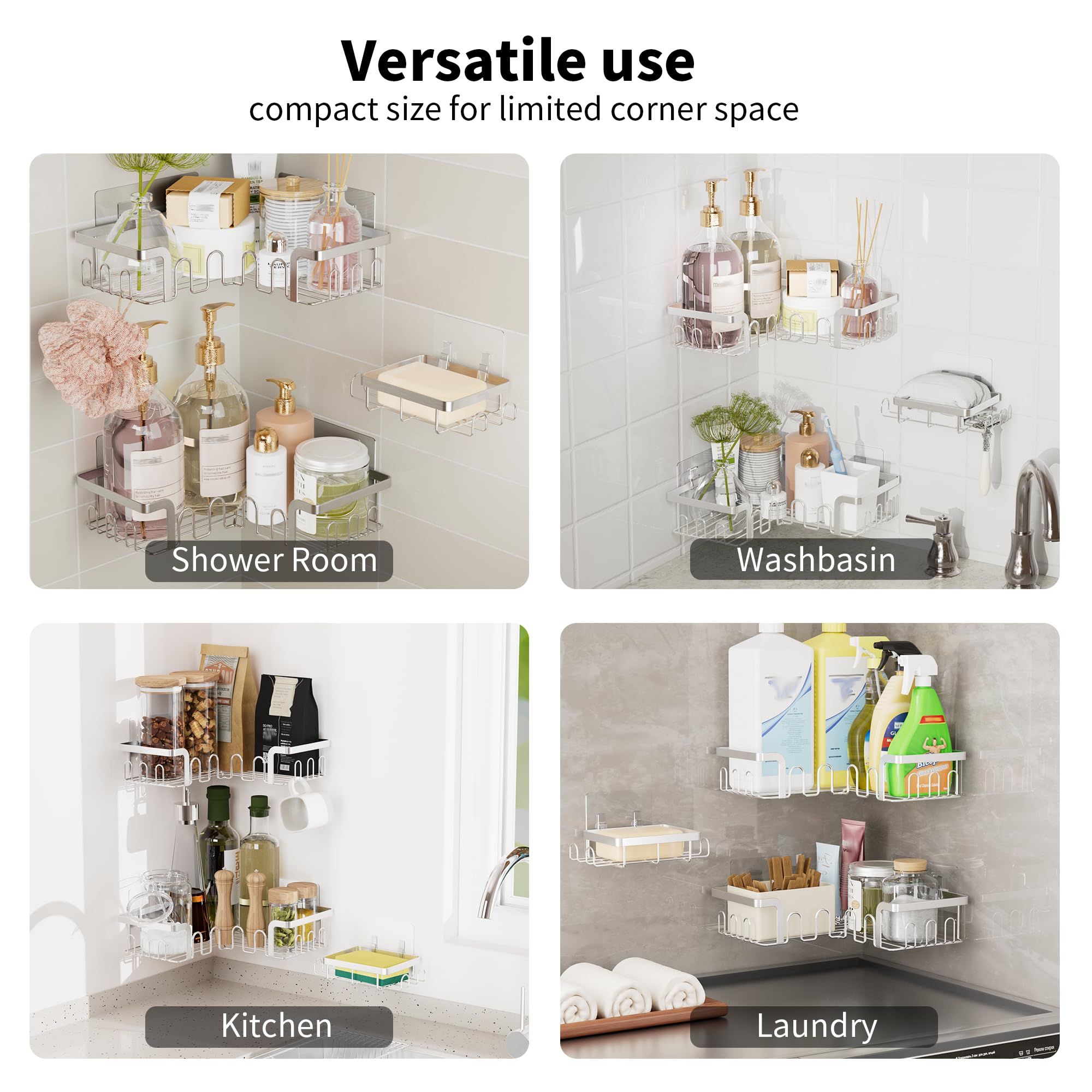 TIDIIABODE Corner Shower Caddy 3 Pack, Shower Shelf with Soap Holder & 24 Hooks, No Drill Shower Organiser - Image 4