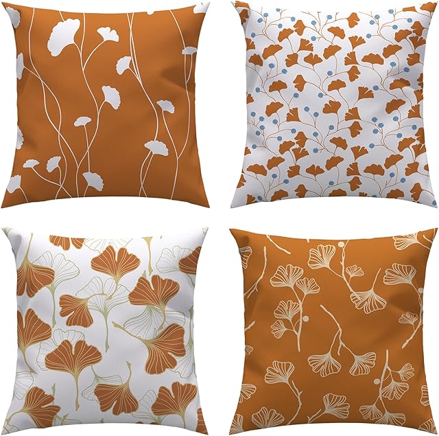 MIULEE Pack of 4 Cushion Covers Soft Decorative Linen Autumn Square Throw Pillowcases with Invisible Zipper for Sofa Bedroom Living Room Home Couch Coffee Shop Chair 45x45 cm 18x18 Inch Orange