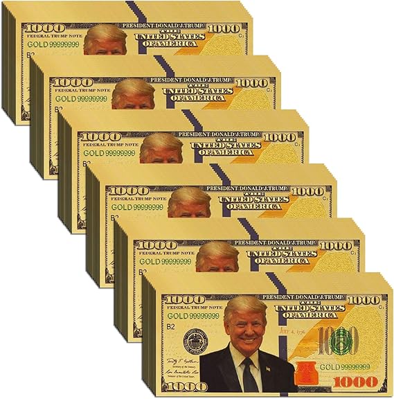 1000 Dollar Donald Trump Bill Banknote, One Thousand 24k Gold Coated Donald Trump Legacy Limited Edition Million Dollar Bill Great Gift for Currency Collectors and Republican (60 Pieces)
