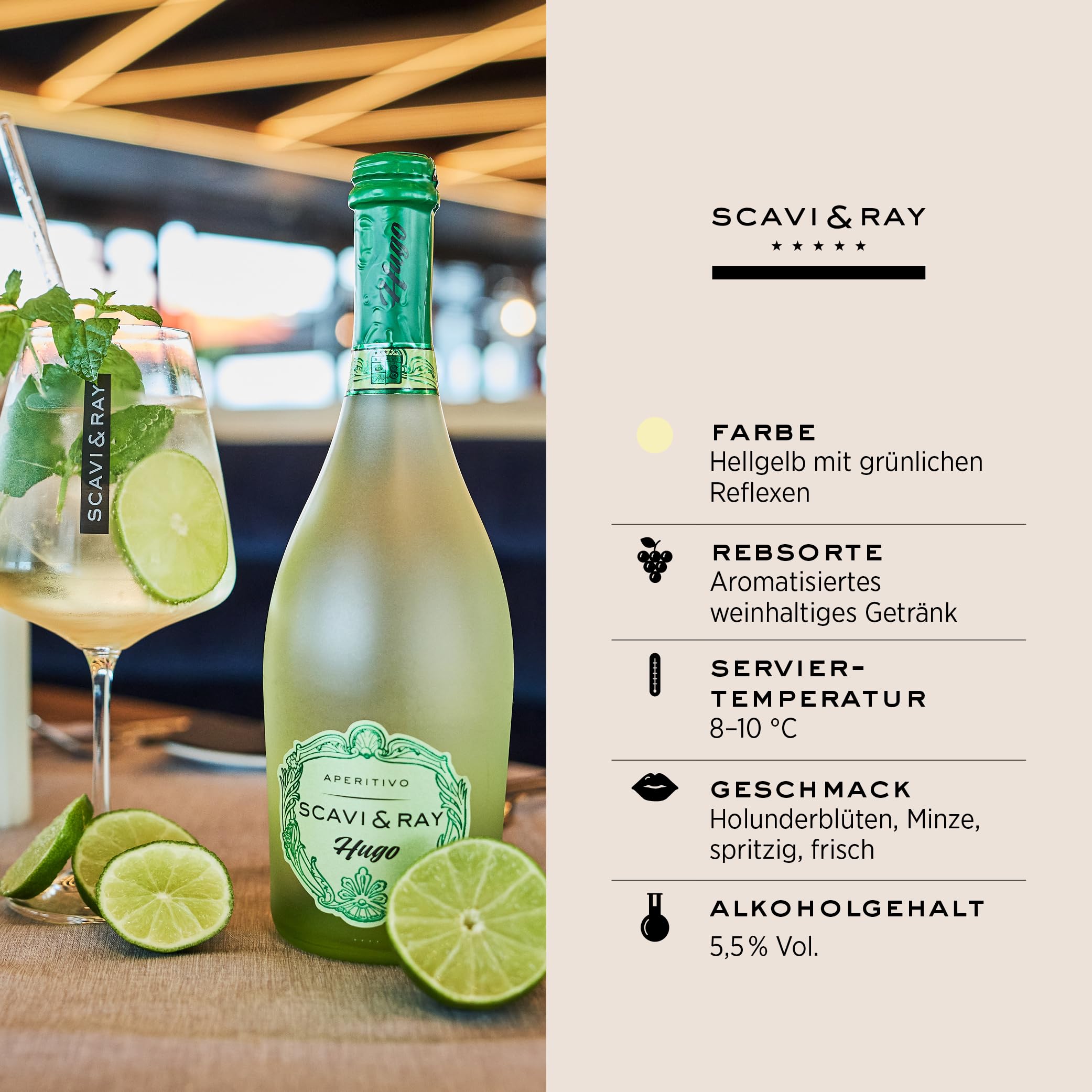 SCAVI & RAY Hugo Aperitivo Piccolo – 24 x 0,2l mediterraner Prosecco Cocktail mit Holunderblüte & Minze, erfrischend süß und spritzig, 5,5% Vol. Alkohol – perfekt für unterwegs & kleine Genussmomente