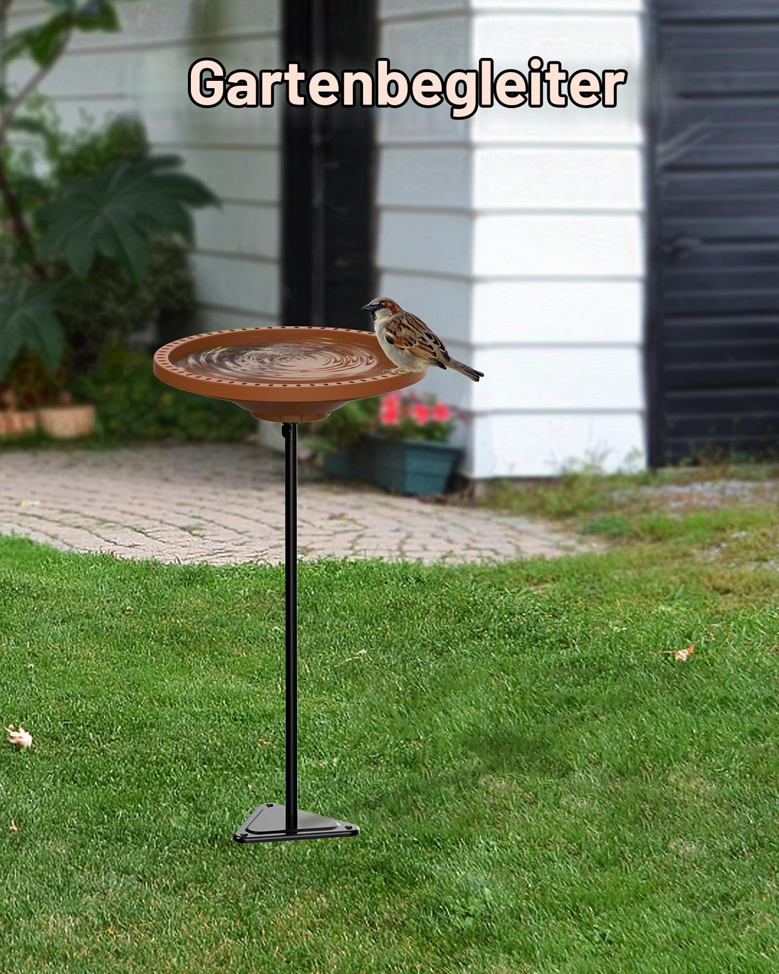 Vogeltränke für den Außenbereich, strapazierfähig, abnehmbare Vogeltränke für den Garten, Vogeltränke, Spa und Vogelfutterstation mit Metallpfahl, Garten, Kreis-Stil (braun)