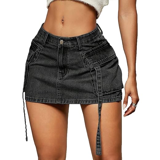 Cargo Skirt Women y2k Button Mini Jeans Skirt Denim Skirt with Pocket Low Waist