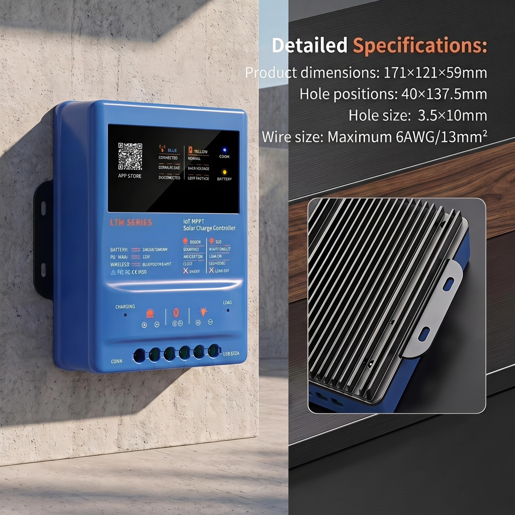 MPPT Régulateur de charge solaire 40 A 12 V 24 V 36 V 48 V 120 V PV avec application WiFi Bluetooth et activation 0 V LiFePO4 – Contrôleur de charge solaire LTM4840 pour camping-car, caravane, système