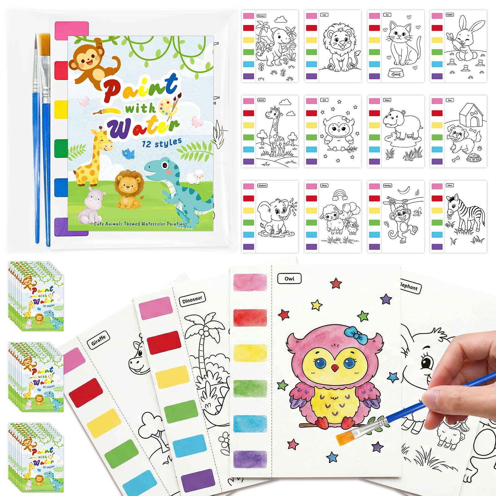 Livre de coloriage aquarelle avec peinture intégrée thème safari