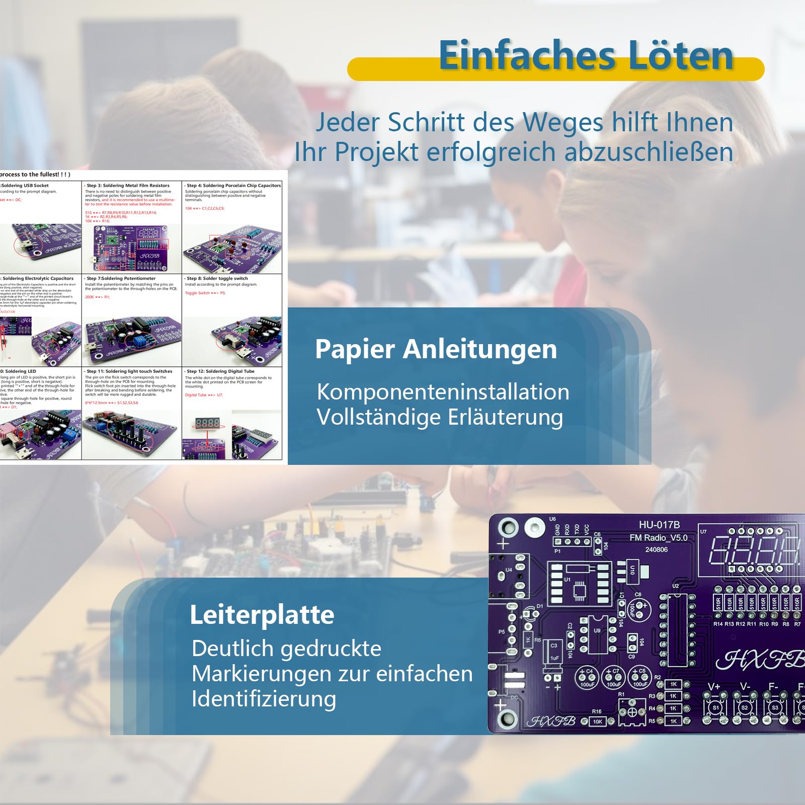Eiele Kit de práctica de soldadura Radio FM 87-108 MHz con 2 modos de potencia y 2 modos de salida de audio, kit de proyecto electrónico para adultos, kit de bricolaje (requiere soldadura)