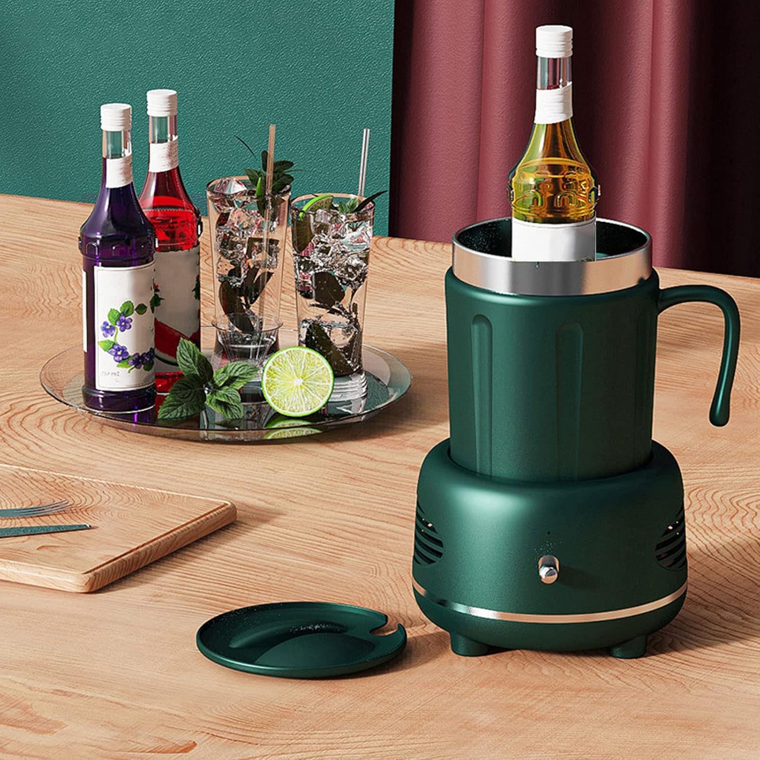 Desktop Cup Warmer, Cooler Warmer Cup Easy Operation Fast Cooling Heating Aluminium Ice Beer Beverage Machine Office Cooling Cup (green)