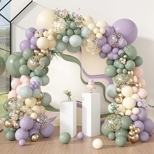 Miniatura 11 de Amandir Kit de Guirnalda de Arco de Globos Boho Rosa Polvoriento de 173 Piezas, Globos de Confeti Rosa Bebé Neutro Marfil Blanco Arena Nude Oro Rosa