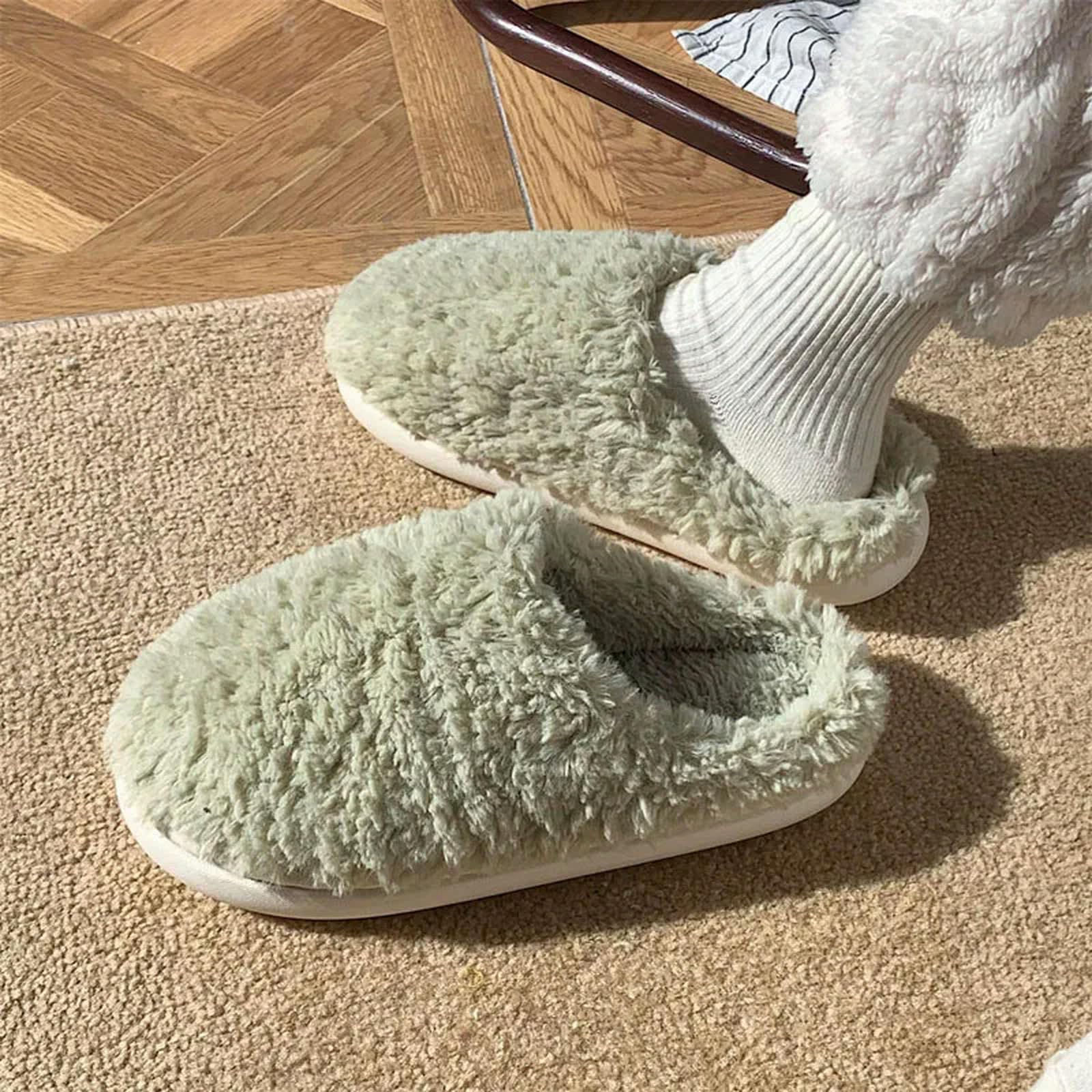 MdybF Pantuflas de casa de color sólido para mujeres y niñas, lindas pantuflas de invierno cálidas para el hogar, zapatos de mujer