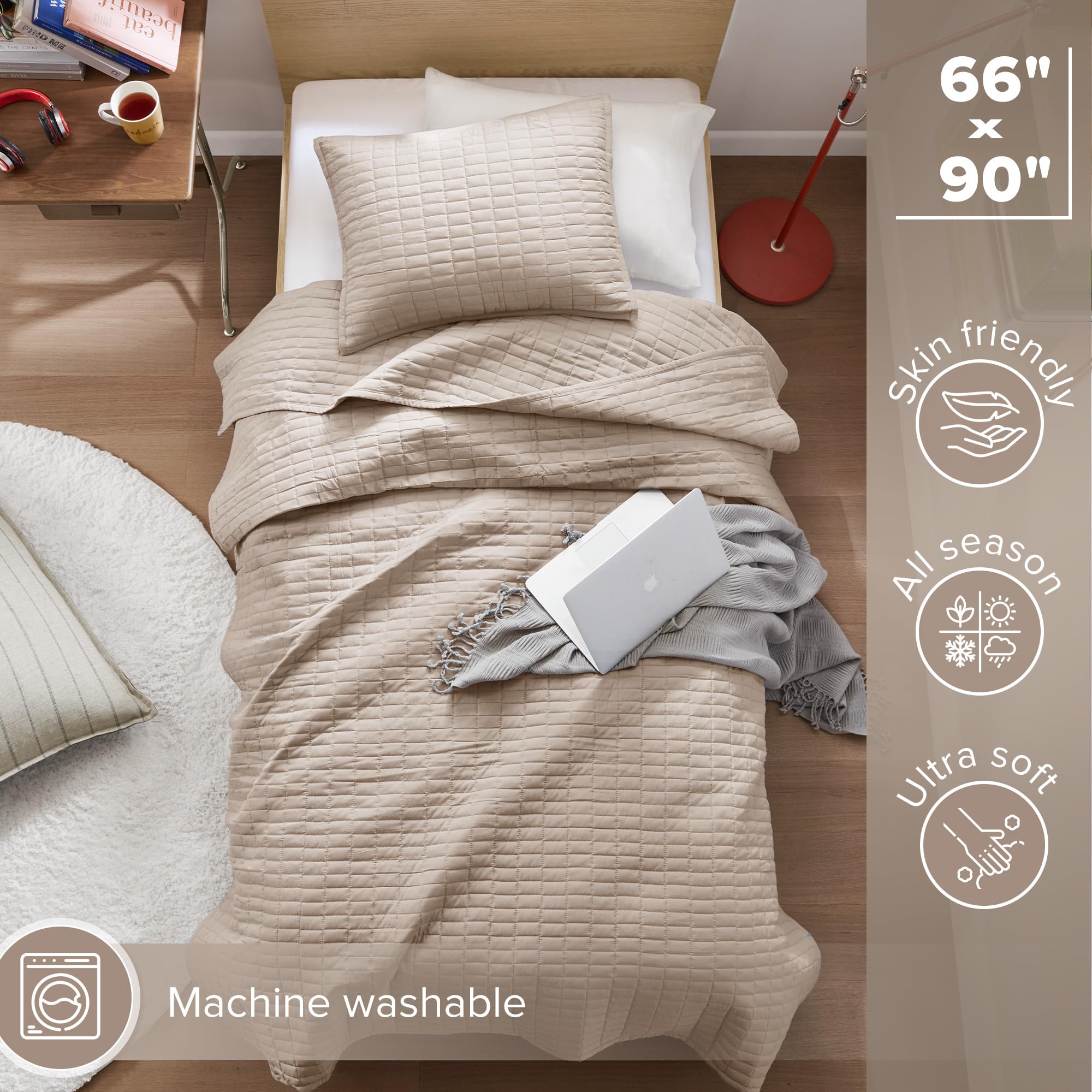Comfort Spaces All Season, Lightweight, Coverlet Bedspread Bedding, Matching Shams, Microfiber, Taupe, Twin/Twin XL(66"x90") - Image 3