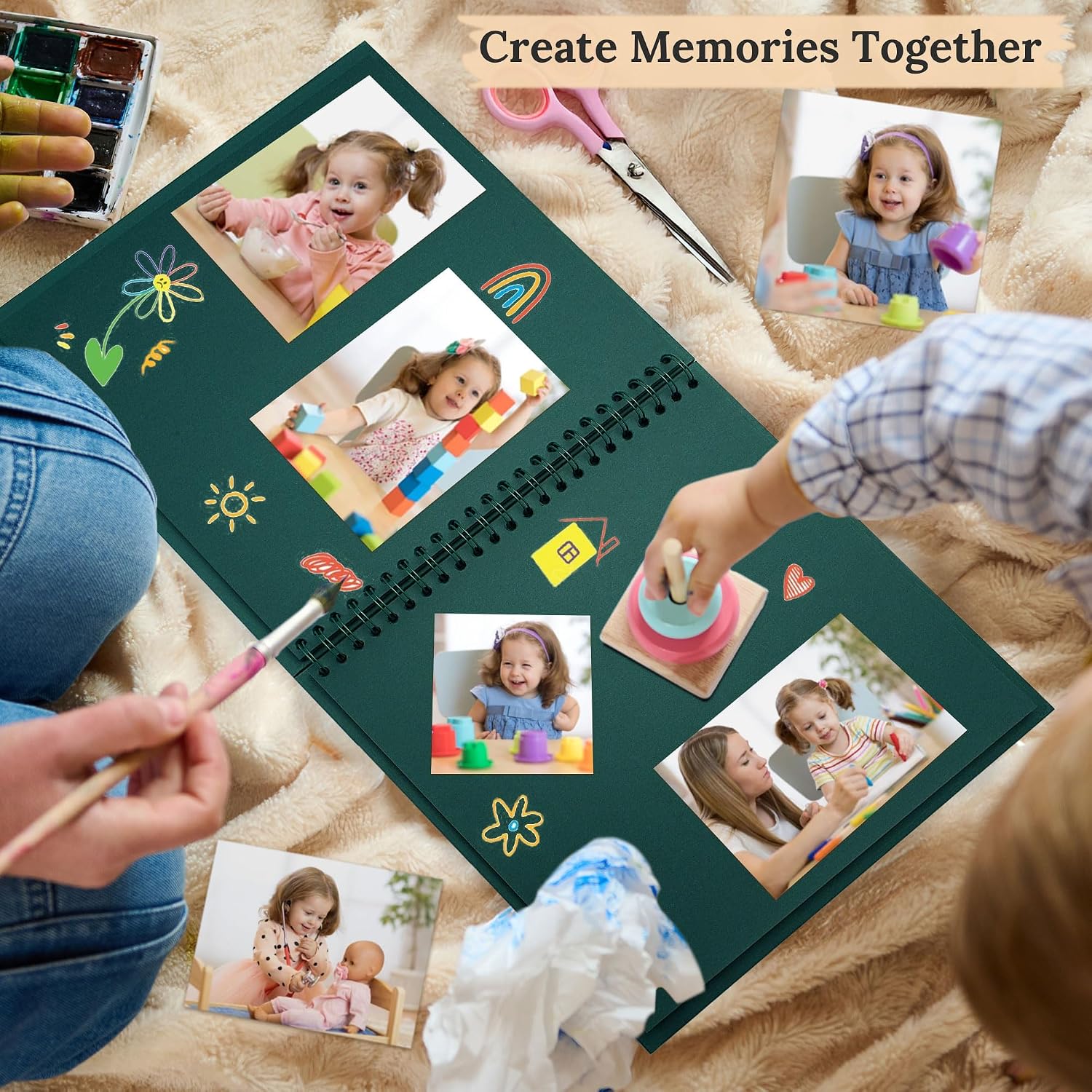 Scrapbook Photo Album 7"x7" 20 Sheets 40 Pages Hardcover Kraft Paper Khaki image 3