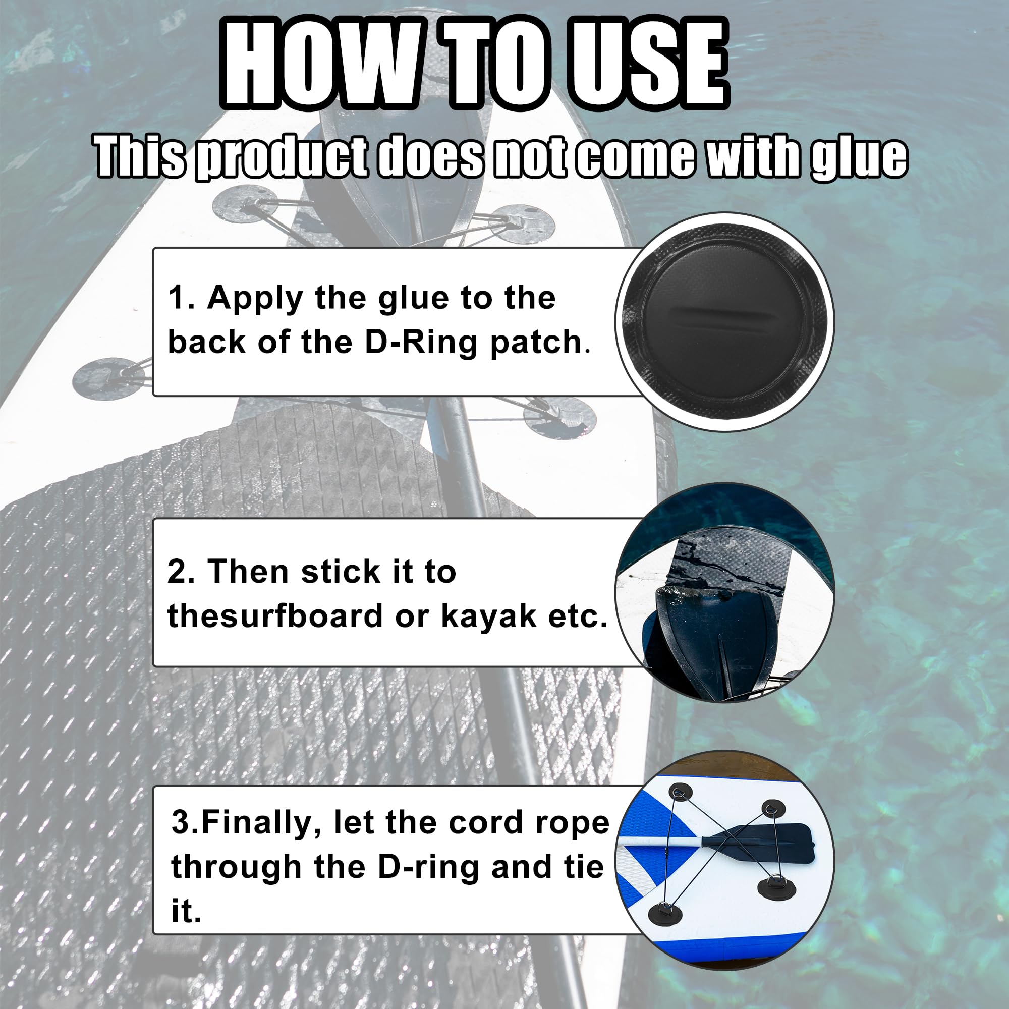X AUTOHAUX 4pcs 11cm Black D Ring Patch Pad PVC Stainless Steel for Surfboard - Image 3