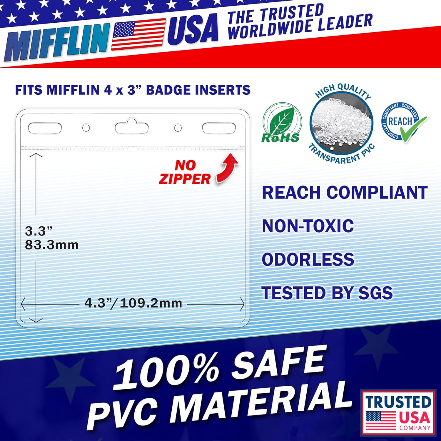 Mifflin-USA Card Protector (4x3 Inch, Clear, Bulk 100 Pack) Quick Load Horizontal No Zipper Name ID Badge Holder - Image 3