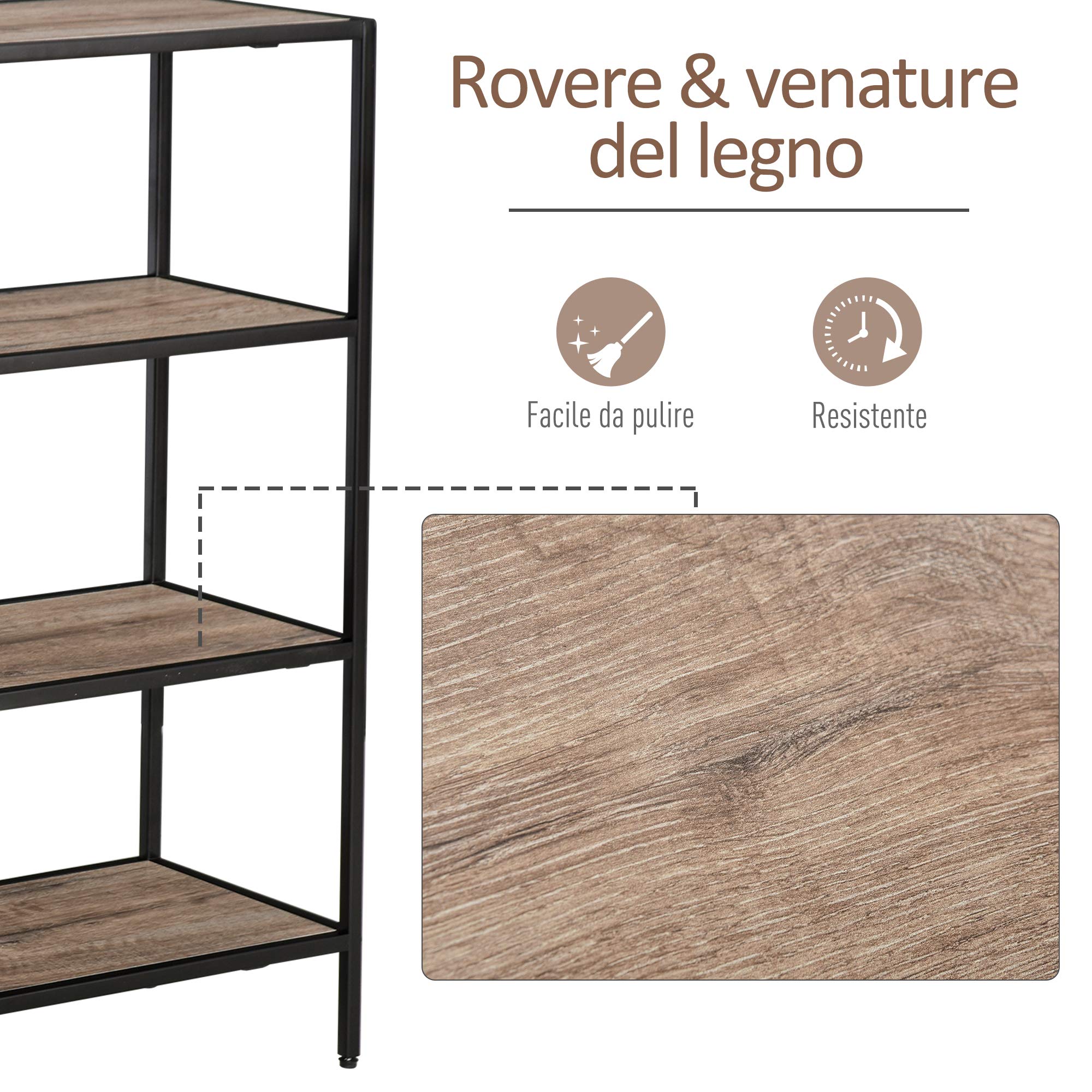 HOMCOM Estantería librería asimétrica estilo industrial 120 x 32 x 95 cm negro | Madera y Metal