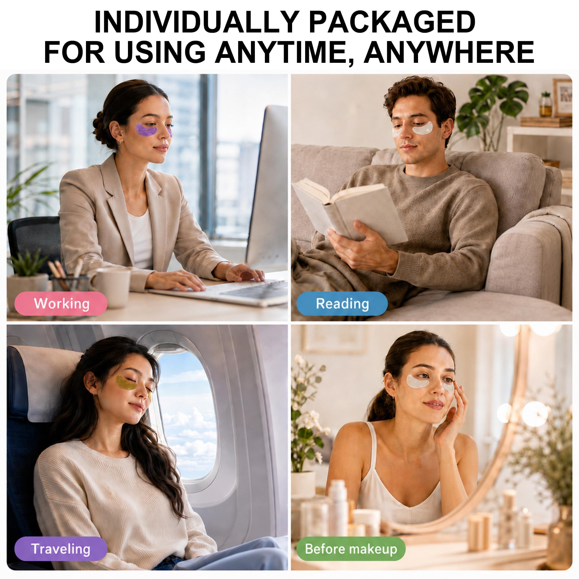Under Eye Patches for Women - 30 Pairs Green Tea Eye Mask for Dark Circles - Puffy Eyes, Anti Wrinkle - Soothing Hydrating Gel Eye Mask Sensitive Skincare