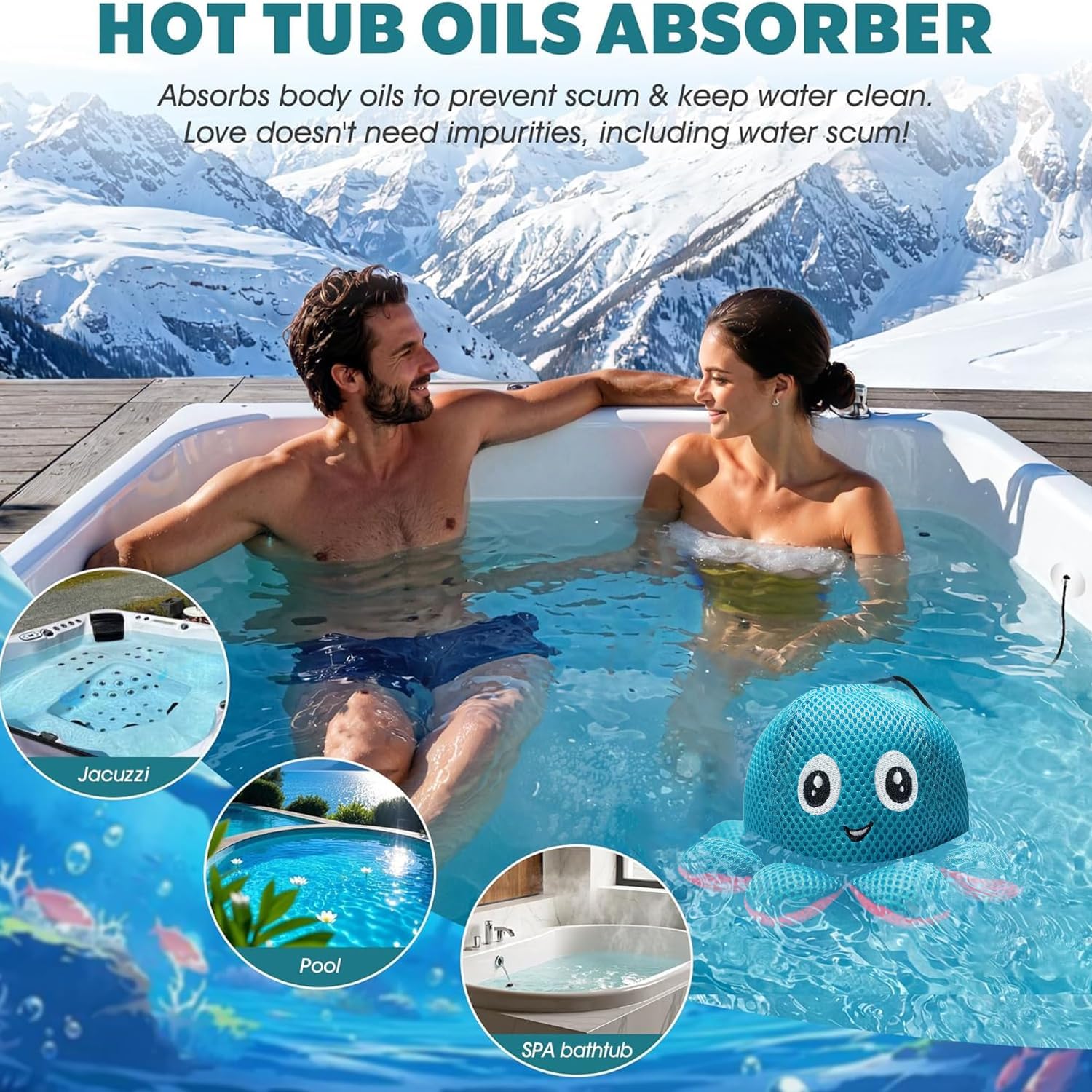 Hot Tub Scum Absorber, Scum Hot Tub Cleaner Hot Tub Accessories 2 Pack Hot Tub Sponge, Reusable Spa & Hot Tub Oil Absorbing Scum Absorber Keeps Water Clean, Easy to Use Reduce Frequent Water Changes