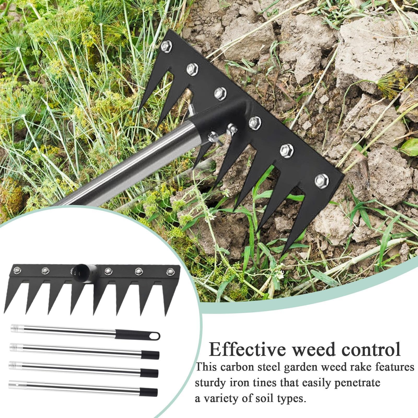 Generico Sarchiatore a Manico Lungo Manico Telescopico Ergonomico Robusto | Rastrello estirpatore per giardino con manico Pulizia aghi di pino da aiuole, prato, cortile, giardino e paesaggio