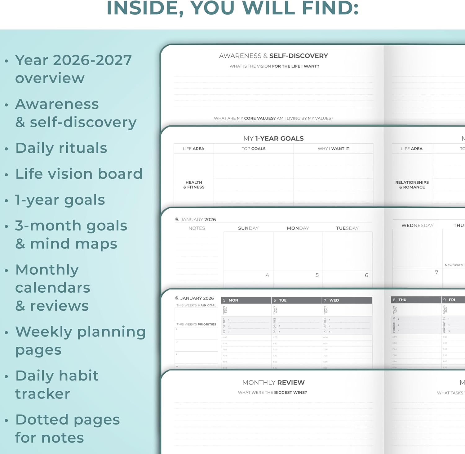 Clever Fox Planner PRO Schedule Dated (Jan 2026–Jan 2027) – Weekly & Monthly Life Planner with Time Slots, Appointment Book and Daily Organizer to Increase Productivity, A4 Hardcover – Dark Teal