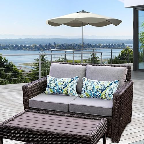 Miniatura 6 de JMKaixin Juego de 2 almohadas lumbares para patio, 12 x 20 pulgadas, resistentes a la decoloración, impermeables, para exteriores, con interiores,