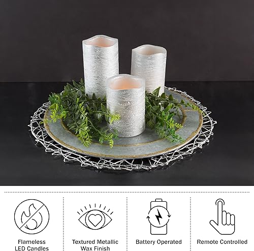 Miniatura 2 de Lavish Home 80-FC1003 - Velas LED sin llama con control remoto (juego de 3), color plateado metálico