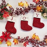 Vista 4 de Comeon Calcetines de Navidad, 7 pulgadas, letra inicial bordada, punto trenzado, mini lindos rojos con puños blancos para el hogar, familia