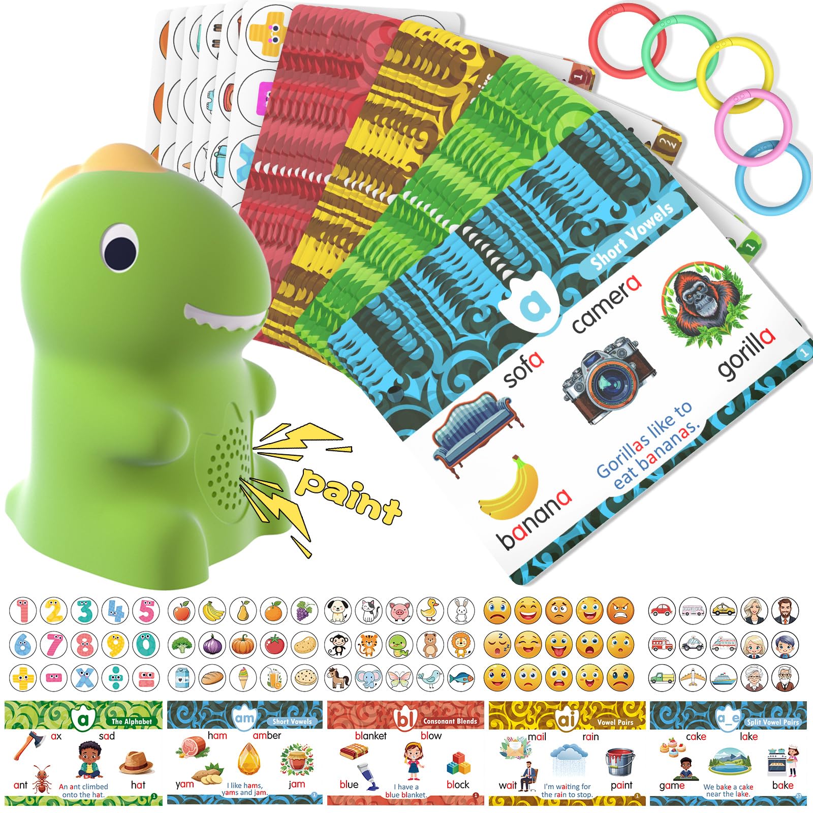 HOMESTEC Juguete Educativo Interactivo, Tarjetas de Fonética Inglesa con Voz, Pegatinas Temáticas, Aprendizaje de Idiomas para Niños 1 2 3 4 5 6 Años