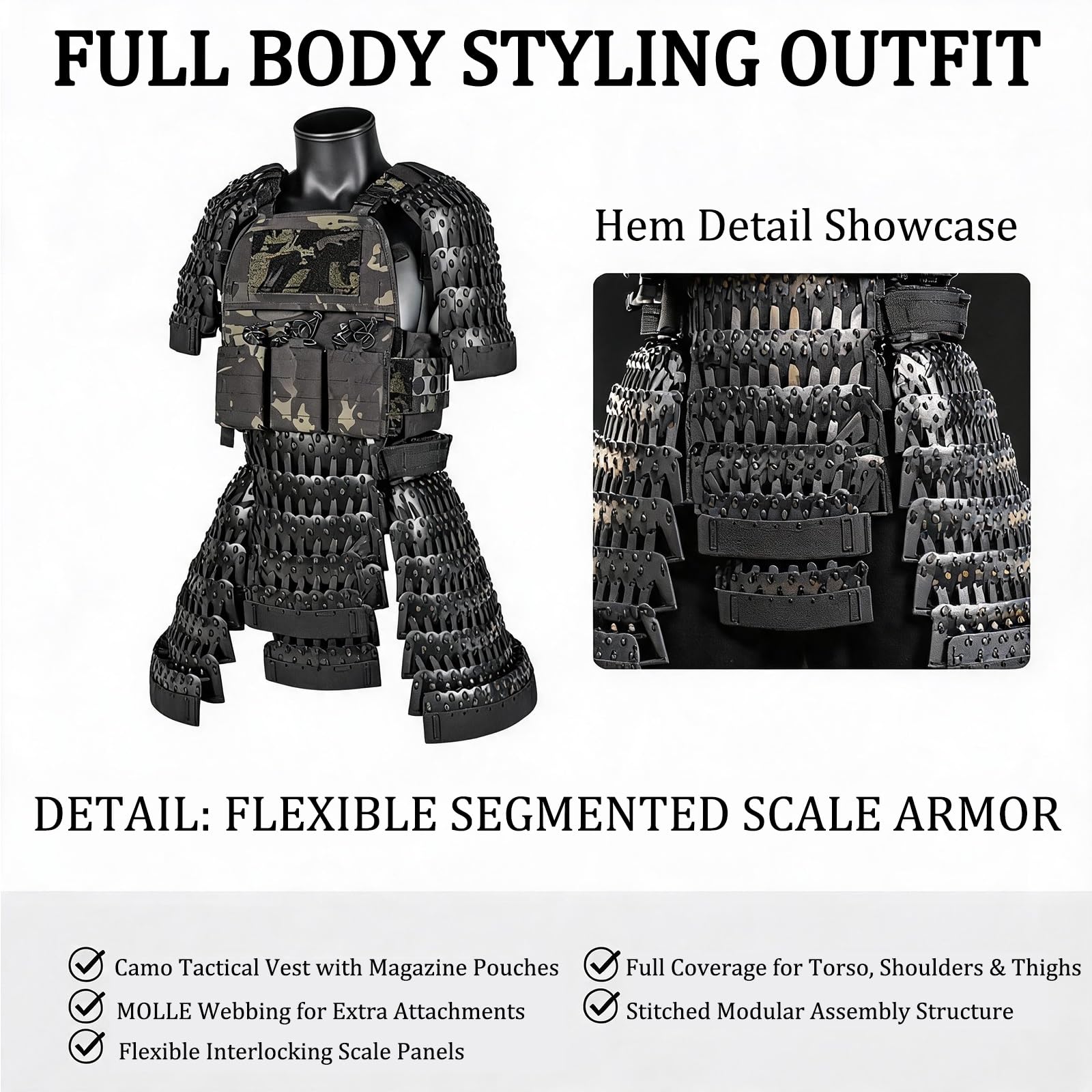 Samurai-Taktikrüstung, Taktischer Rüstungsschutz Komplettset | Mittelalterliche Kampfrüstungsausrüstung Cosplay, Schulterpanzer, Rüstungsrock, Schrittprotektor, Ausrüstungsanzug