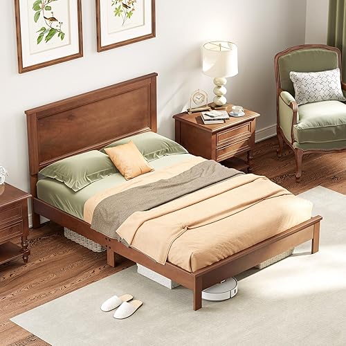 Miniatura 11 de Giantex Marco de Cama de Plataforma Completa de Madera con Cabecero, Marco de Cama de Mediados de Siglo con Patas de Madera Maciza y Soporte de