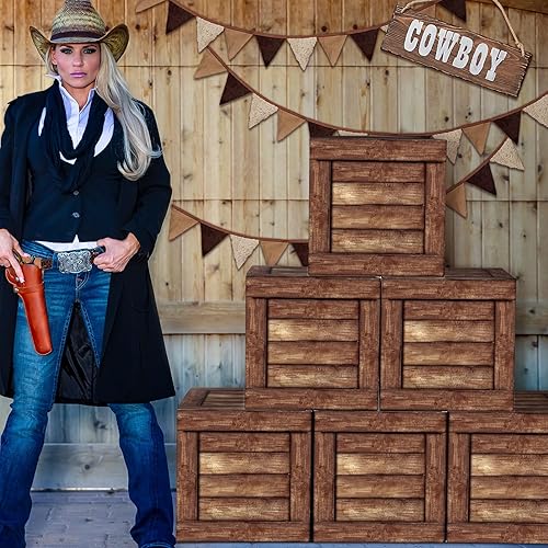 Miniatura 2 de 12 cajas de decoración de fiesta de vaquero occidental, cajas de madera de grano de madera, cajas de madera falsa para centros de mesa, accesorios