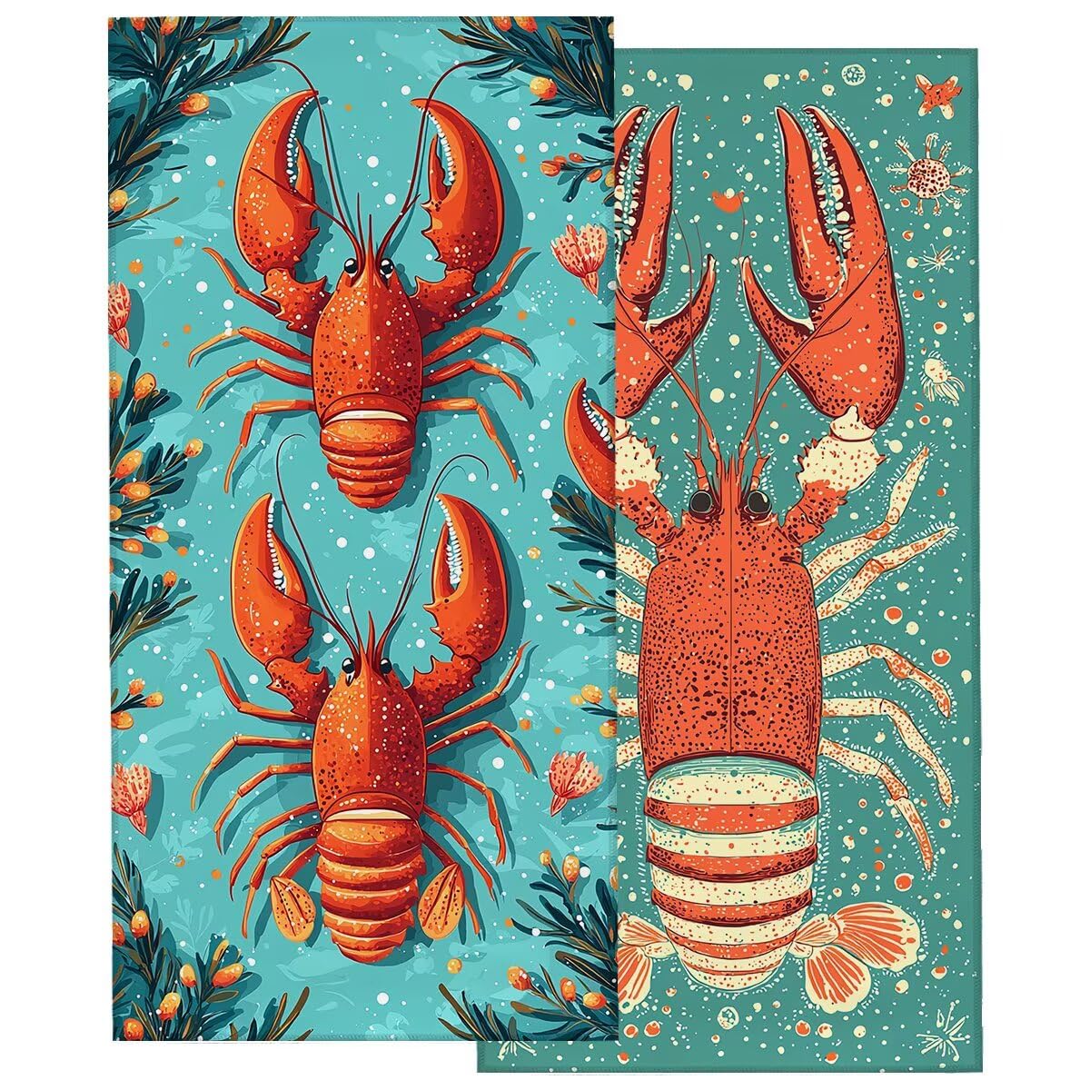 Telo Mare Microfibra, Telo Mare Grande 100x220cm 2 Pezzi, Asciugamano Palestra Donna Asciugatura Rapida, Antisabbia Asciugamano Microfibra, Leggero Asciugamani Palestra per Regalo (Aragosta) -4230