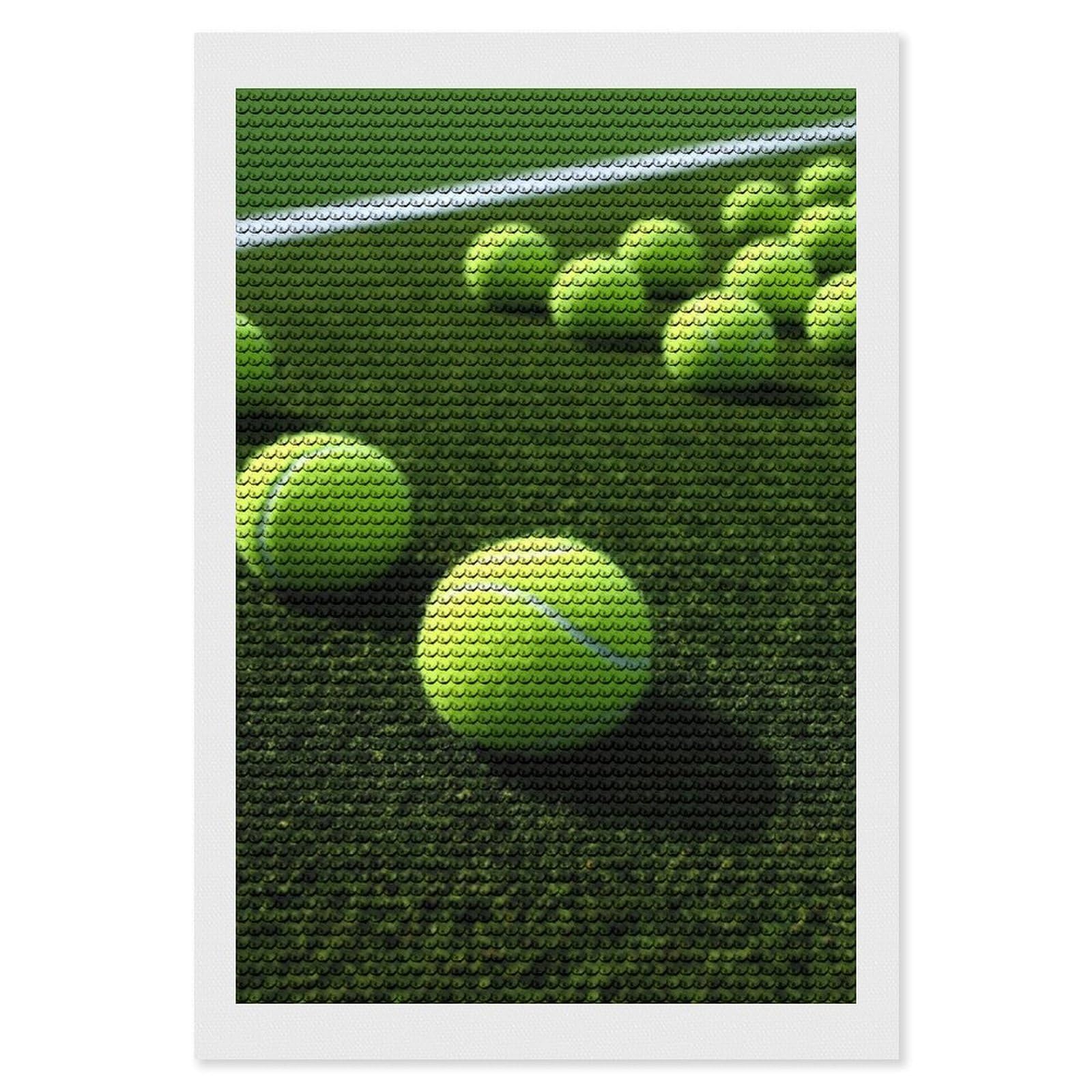 DWVTSLH Tennis Balls on Tennis Grass Court Diamond Painting Kits for Adults, Personalized Diamond Photo Art Full Drill, DIY 5D Diamond Art Painting Kits for Beginners, Home Wall Decor 8"x12"