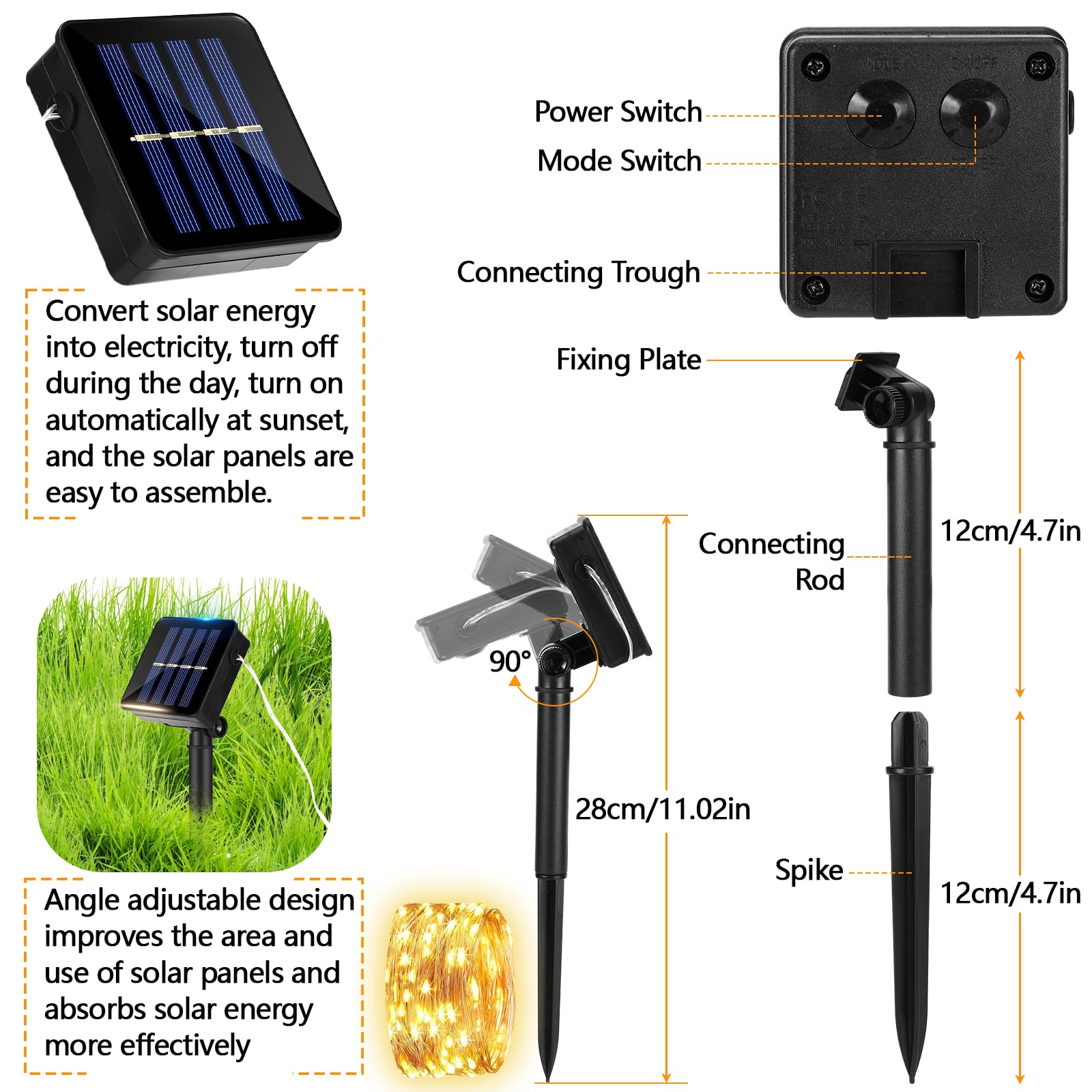 Guirnalda Luces Exterior Solar，2 Pack Luces Solares Led Exterior Jardin, 12m 120 Led Guirnalda Luz Solar Exteriors, 8 Modos, Ip65 Impermeables para Navidad, Bodas, Fiestas, Jardines (luz cálida)