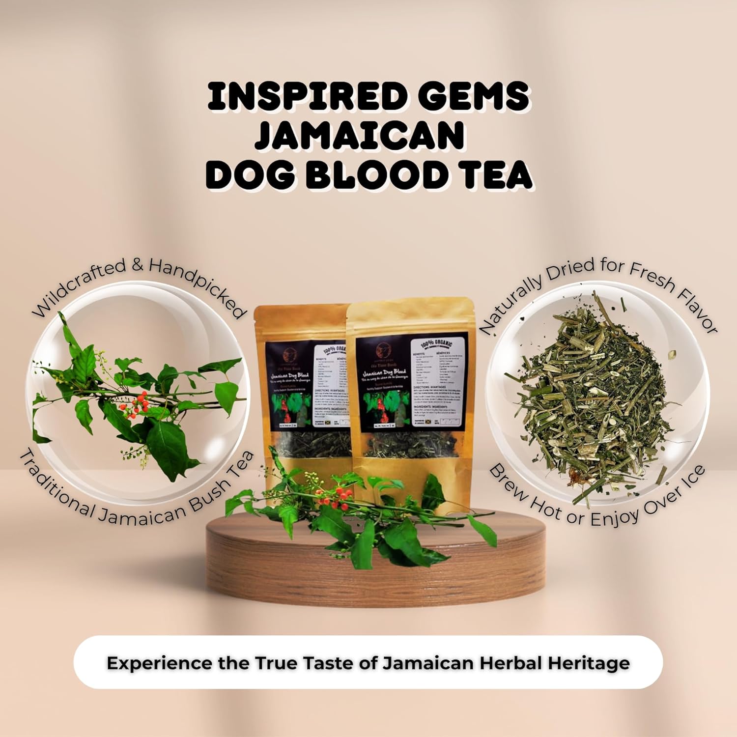 Jamaican Dog Blood Organic Tea (Rivina Humilis) – 4oz (2 x 2oz) – 100% Natural Dried Herbal Leaves – Organic Traditional Jamaican Bush Tea for Adults 18+ – Inspired Gems