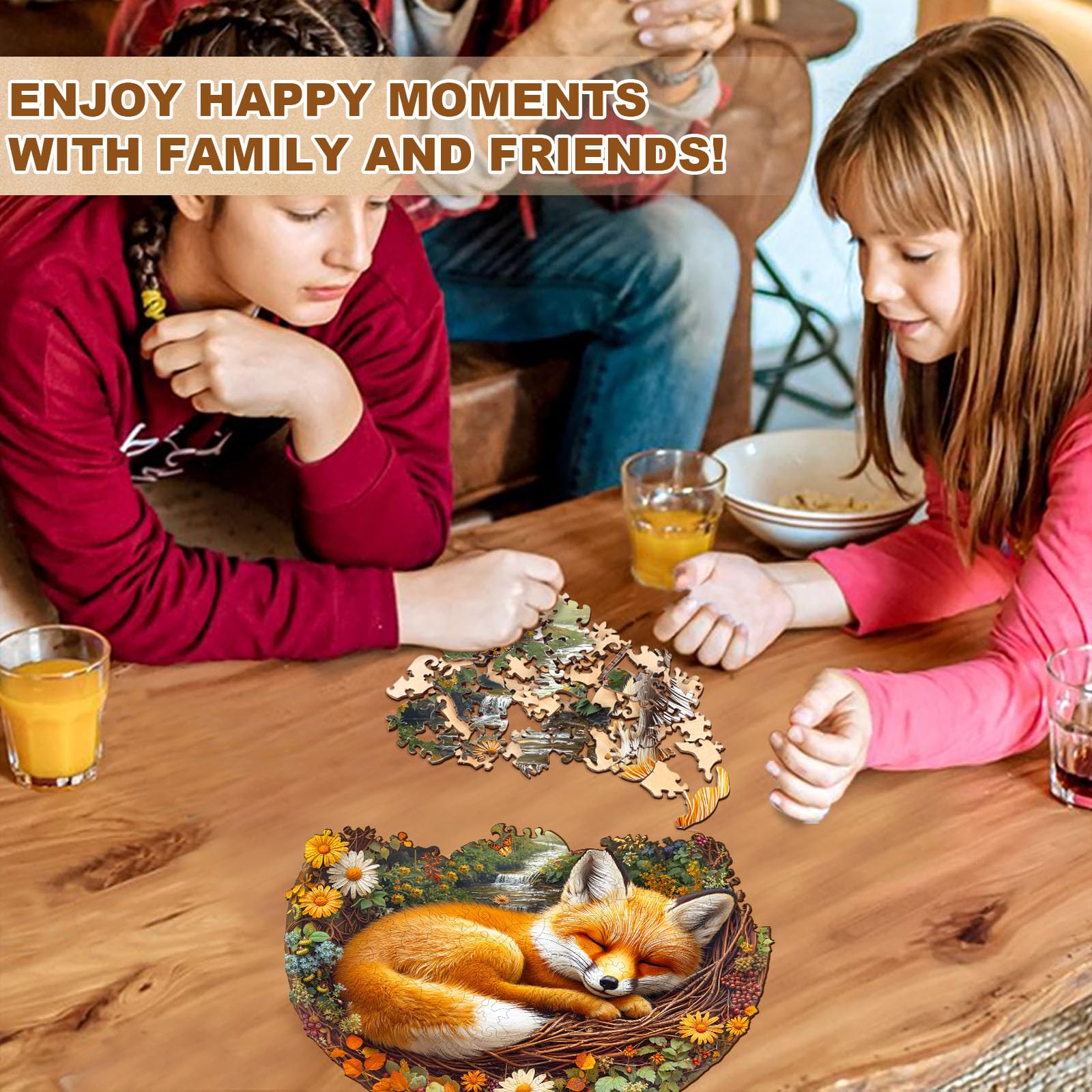 Drewniane puzzle dla dorosłych leniwy mały lis - 200 elementów, okrągłe puzzle, pudełko na prezent, dekoracja ścienna (dorośli/dzieci)