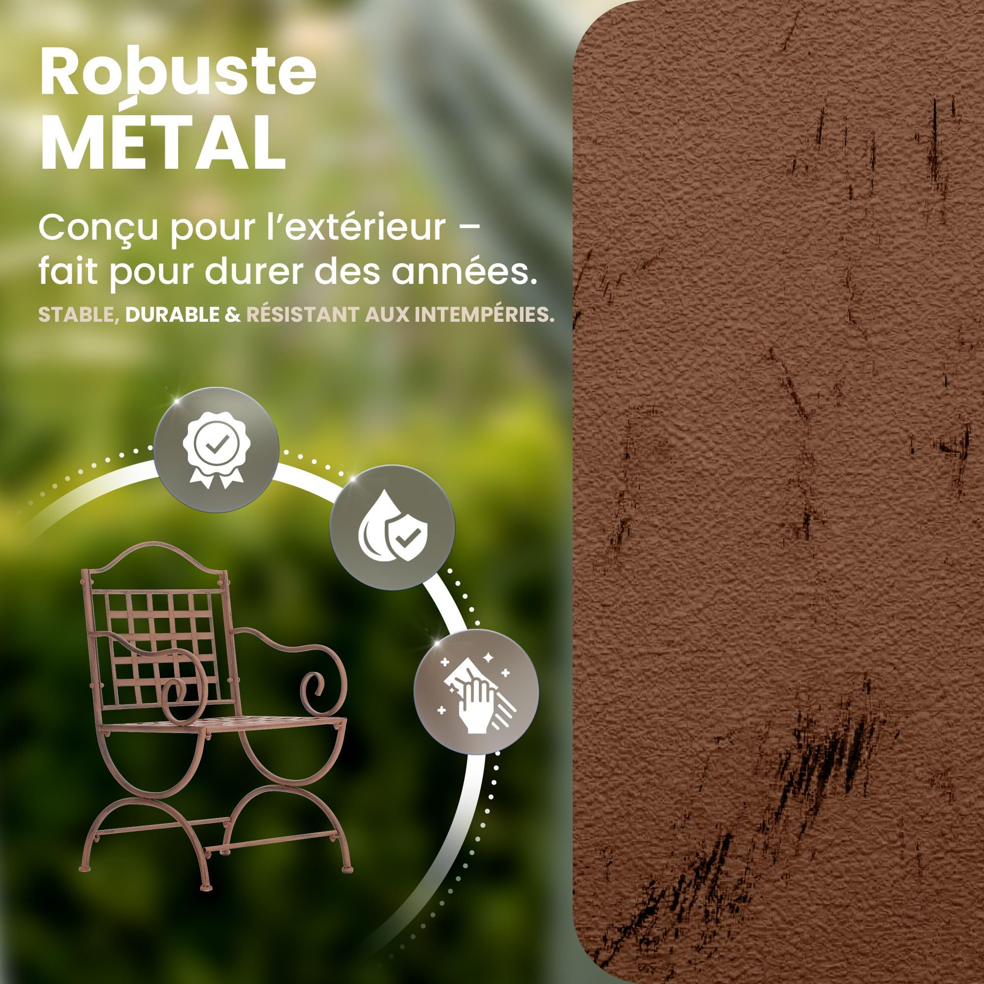 CLP Lot De 4 Chaises De Jardin Lotta I Chaise D'Extérieur en Fer avec Accoudoirs Style Antique Couleur:Marron Antique