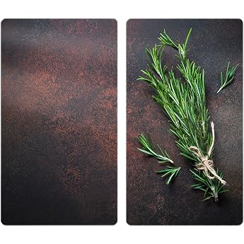 Allstar Glass Hob Covers Set of 2 for Glass Ceramic and Induction Hobs Hob Cover Glass Chopping Board & Splash Guard for Kitchen Wall with Motif 30 x 52 cm Rosemary