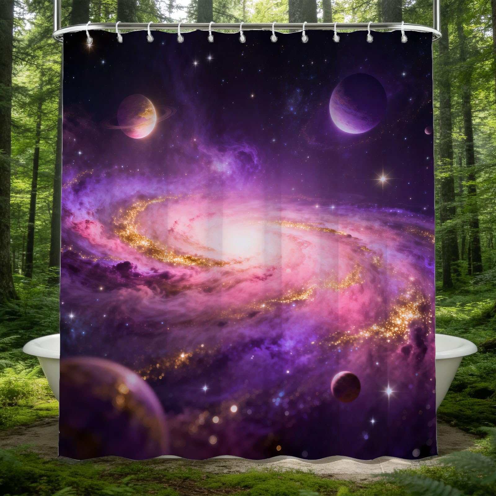 Hongduo 3D Cosmic Starry Sky Shower Curtain for Stalls Bathtubs Nature Scene Bathroom Decor Shower Curtain Set Polyester Fabric Waterproof 200x200cm/79X79 Inch with Hooks